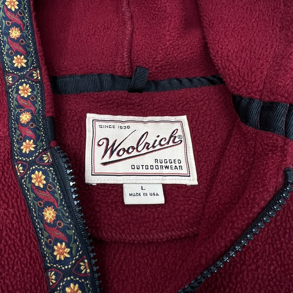 Woolrich Polartec Hooded Zip Up Jacket Coat Fleece Decorative Trim Womens Size L - Picture 5 of 16